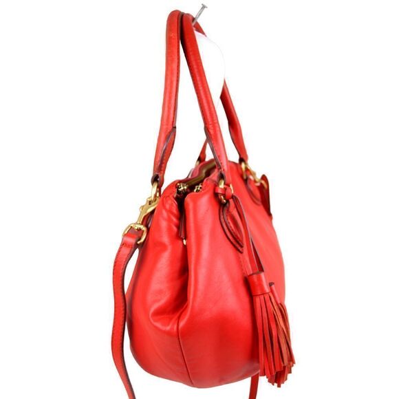 J.CREW RED GENUINE LEATHER THREE COMPARTMENTS HOBO SHOULDER BAG SATCHEL PURSE - Picture 3 of 16
